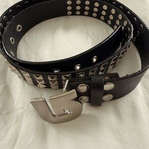 Burton Black Leather Studded Belt